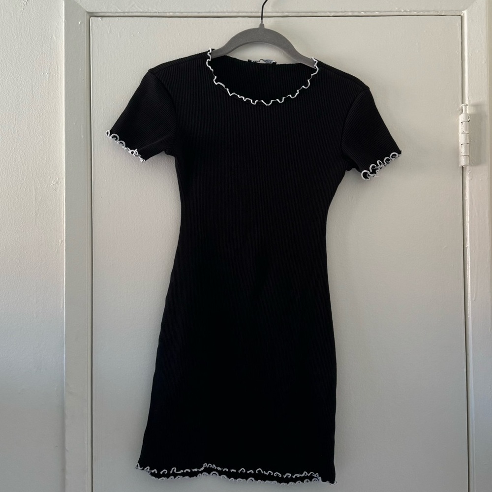 zara black mini dress with white trim!